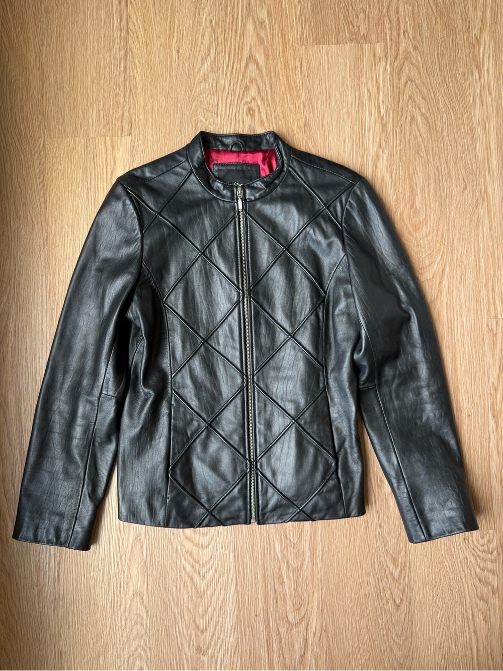 Vintage Massimo Genuine Leather Black Moto Jacket Red Lining Size M